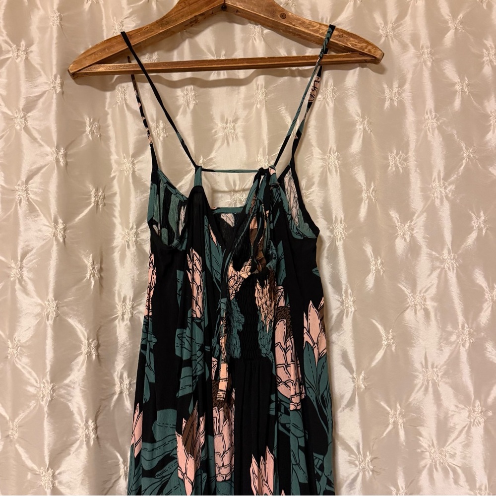 Floral Black Maxi Dress with Pink & Teal Blooms - Picture 6 of 13